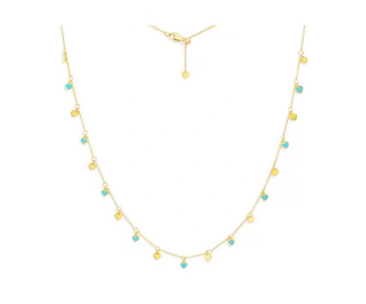APM Monaco Gold Tone Blue Stone Heart Necklace